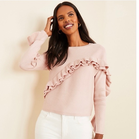 Ann Taylor Sweaters - Ann Taylor Loft Light Pink Pointelle Ruffle Sweater SP NWT